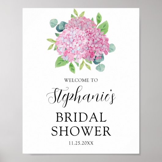 Rosa Hydrangea Botanisches Brautparty Empfang Poster (Vorne)