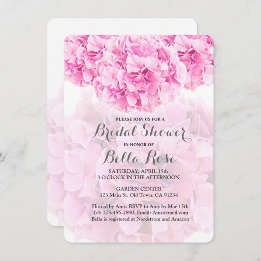 Rosa Hydrangea Bridal Dusche Einladungen (Vorne/Hinten)
