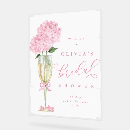 Rosa Hydrangea & Champagner Dusche - Willkommen in Acrylschild (Winkel)