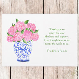 Rosa Hydrangea-Chinoiserie-Vase Beileid Dankeschön Mitteilungskarte