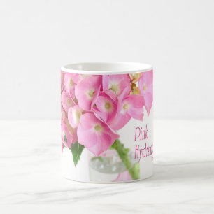 Rosa Hydrangea ein in den Glas-Vasen-Tassen Kaffeetasse