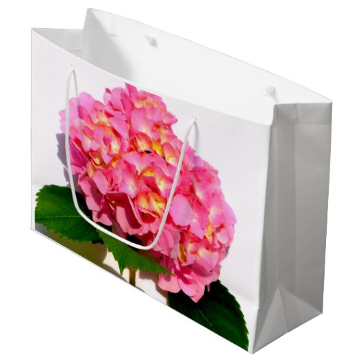 Rosa Hydrangea Große Geschenktüte (Vorderseite Schrägansicht)