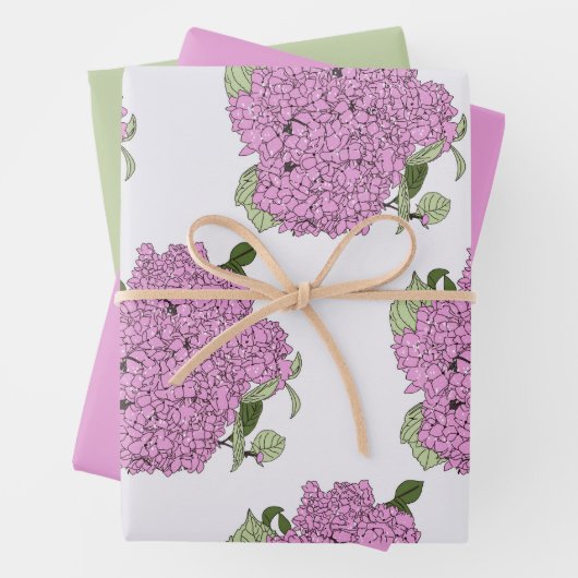 Rosa Hydrangea, grüne und rosa Umhüllungsblätter Geschenkpapier Set (Beispiel)