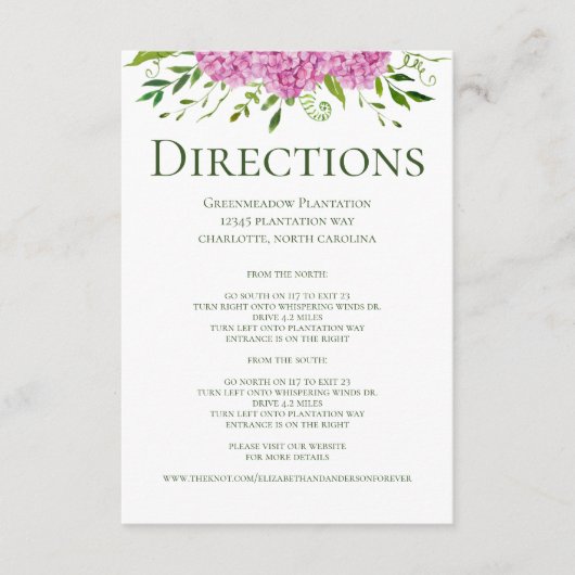 Rosa-Hydrangea-Hochzeitsrichtung Begleitkarte (Vorderseite)