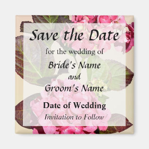 Rosa Hydrangea mit Save the Date Blätter Magnet