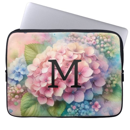 Rosa Hydrangea, Monogramm Laptopschutzhülle (Vorderseite)