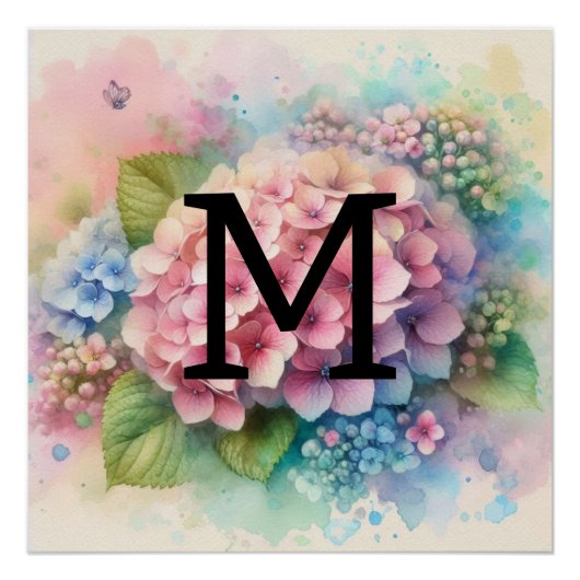 Rosa Hydrangea, Monogramm Poster (Vorderseite)