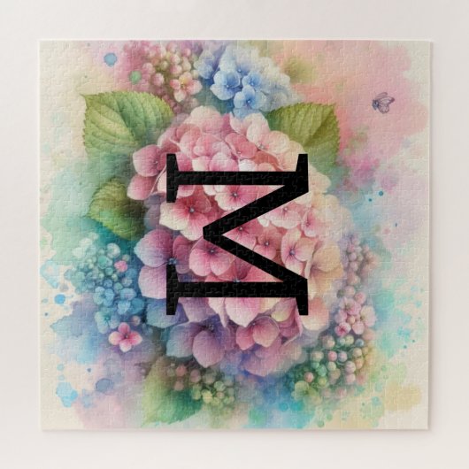 Rosa Hydrangea, Monogramm Puzzle (Horizontal)