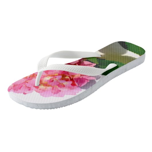 Rosa Hydrangea Rosa Blume Badesandalen (Schrägansicht)