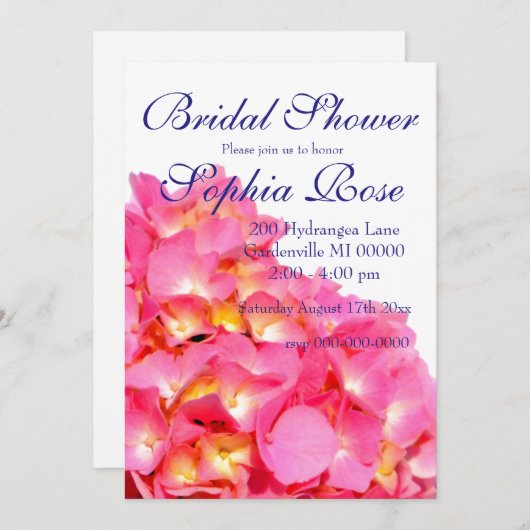 Rosa Hydrangea Rosa Blume Brautparty Einladung (Vorne/Hinten)