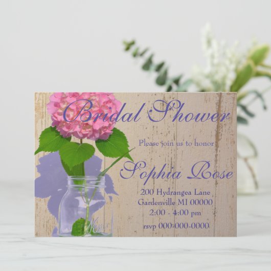 Rosa Hydrangea Rosa Blume Einladung (Stehend Vorderseite)