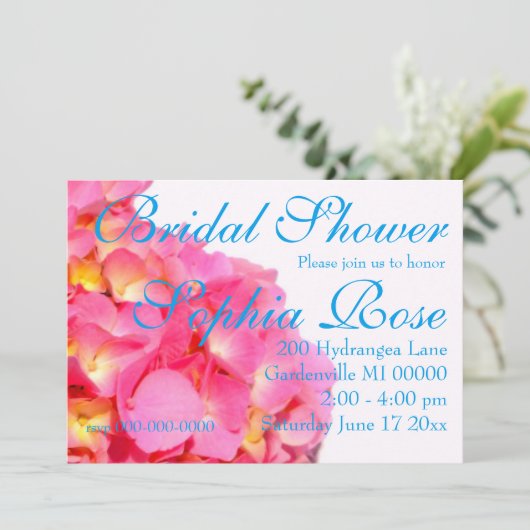 Rosa Hydrangea Rosa Blume Einladung (Stehend Vorderseite)