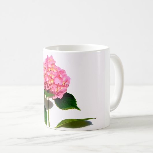 Rosa Hydrangea Rosa Blume Kaffeetasse (VorderseiteRechts)