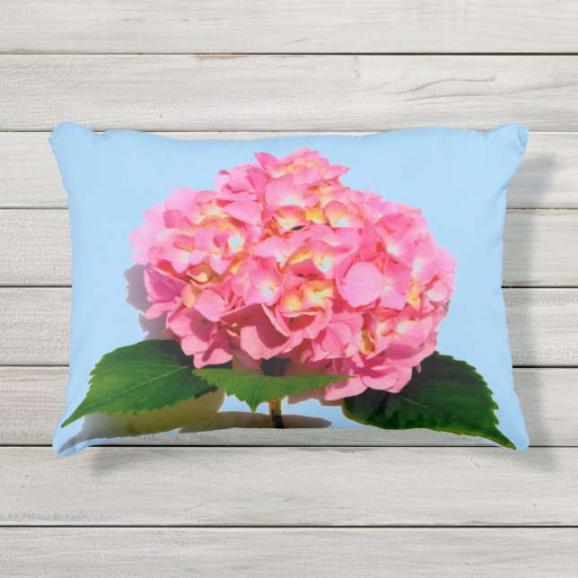 Rosa Hydrangea Rosa Blume Kissen Für Draußen (Vorderseite)