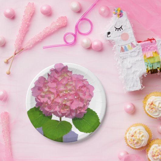 Rosa Hydrangea Rosa Blume Pappteller (Party)