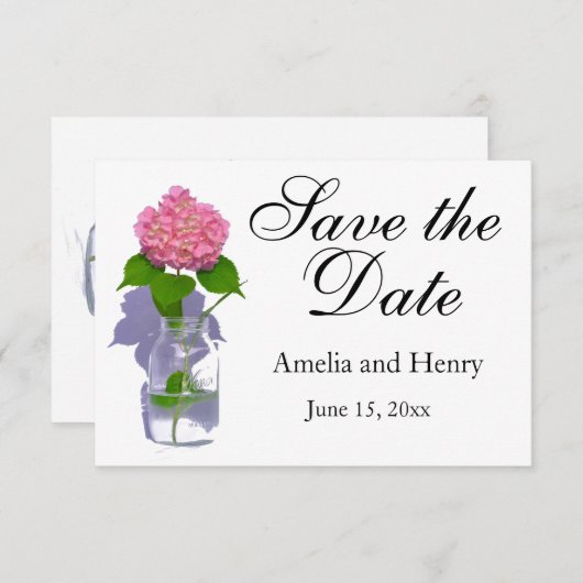 Rosa Hydrangea Rosa Blume Save The Date (Vorne/Hinten)