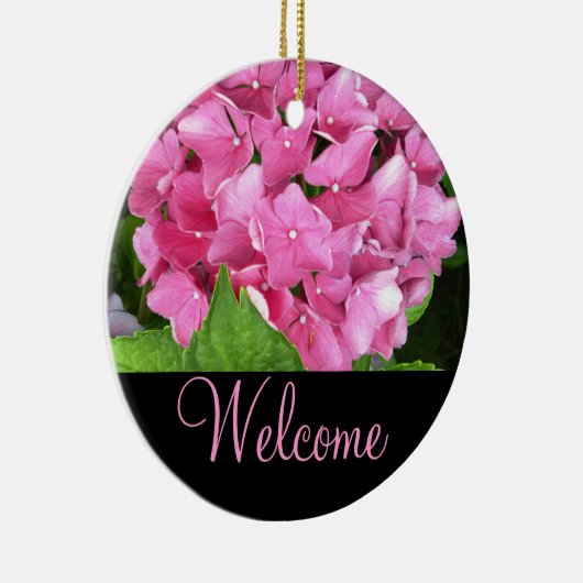 Rosa Hydrangea-Willkommens-Tür-Zeichen Keramikornament (Rechts)