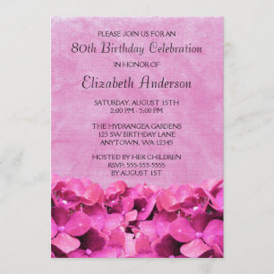 Rosa Hydrangeas-80. Geburtstags-Party Einladungen