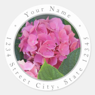Rosa Hydrangeas Classic Labels Runder Aufkleber