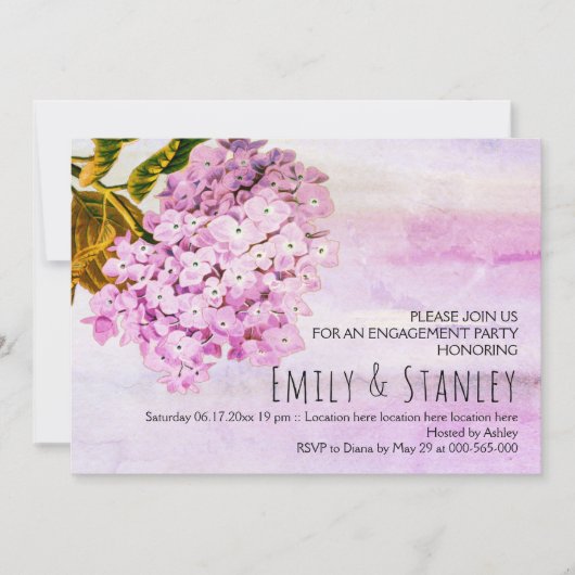 Rosa Hydrangeas Hochzeit Verlobung Einladung (Vorderseite)