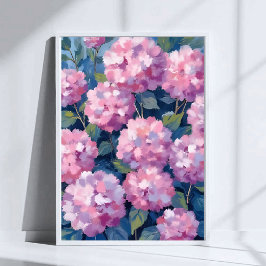 Rosa Hydrangeen Aquarell-Kunst in Rosa Poster