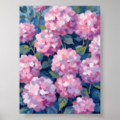 Rosa Hydrangeen Aquarell-Kunst in Rosa Poster (Vorne)
