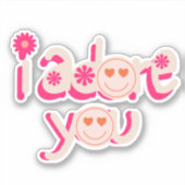 Rosa "i adore you" Smiley Sticker (Vorderseite)