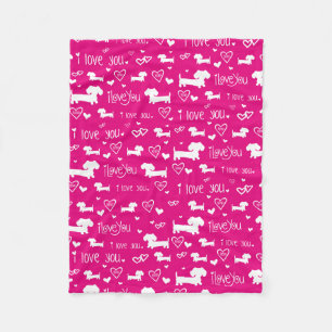 Rosa I Herz Dackel Dog Blanket Fleecedecke