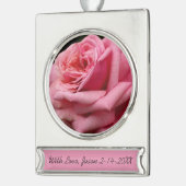 Rosa I Hübsche Blumenfotografie Banner-Ornament Silber (Links)