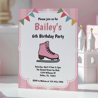 Rosa Ice Skaten Geburtstag Einladung