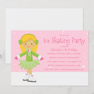 Rosa Ice Skaten   Geburtstagsparty Einladung