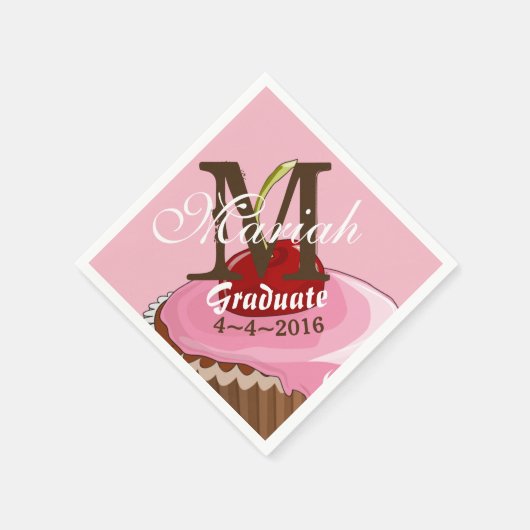 Rosa Iced Cherry Cupcake Monogram Napkins Serviette (Ecke)