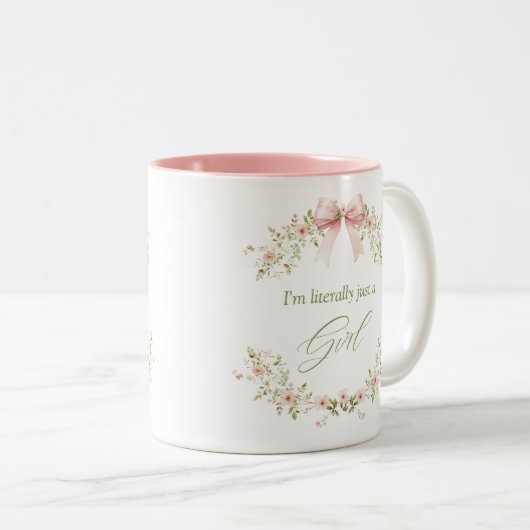 Rosa Ich bin buchstäblich nur ein Mädchen virale T Zweifarbige Tasse (VorderseiteRechts)