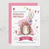 Rosa Igel Kinder zum Geburtstag Einladung (Vorne/Hinten)