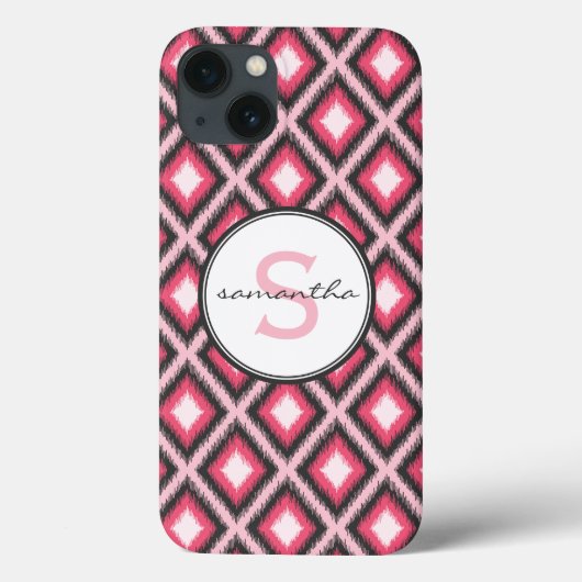 Rosa Ikat Monogram Case-Mate iPhone Hülle (Rückseite)