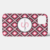 Rosa Ikat Monogram Case-Mate iPhone Hülle (Rückseite (Horizontal))