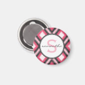 Rosa Ikat Monogram Magnet (Vorderseite/Rückseite)