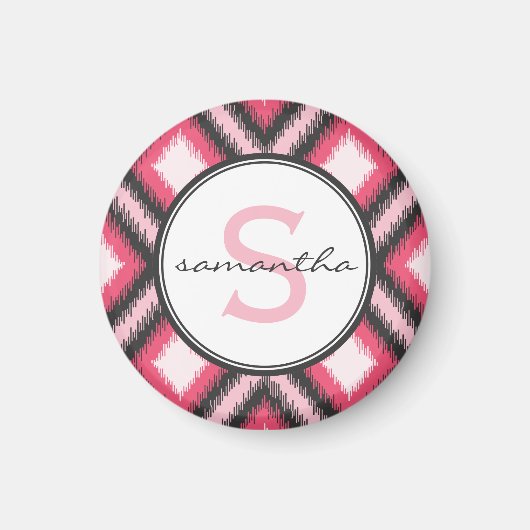 Rosa Ikat Monogram Magnet (Vorne)