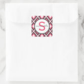 Rosa Ikat Monogram Quadratischer Aufkleber (Tasche)