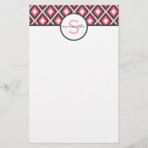 Rosa Ikat Monogramm Briefpapier