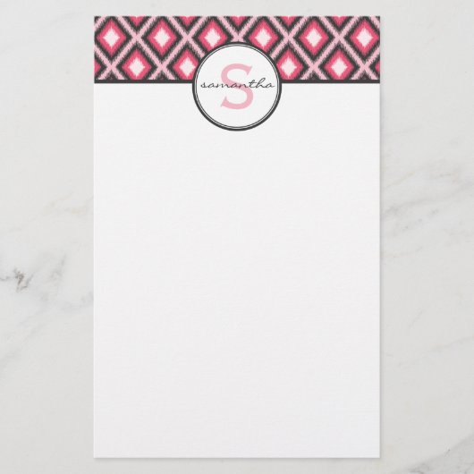 Rosa Ikat Monogramm Briefpapier (Vorderseite)