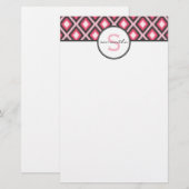 Rosa Ikat Monogramm Briefpapier (Vorne/Hinten)