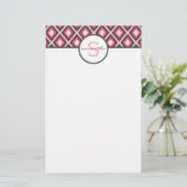 Rosa Ikat Monogramm Briefpapier (Stehend Vorderseite)