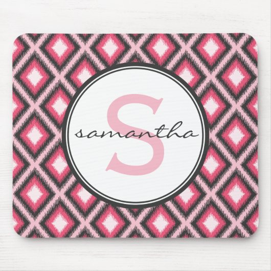 Rosa Ikat Monogramm Mousepad (Vorne)