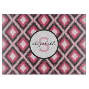 Rosa Ikat Monogramm Schneidebrett