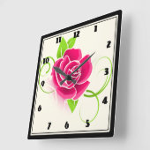 Rosa-Illustration Quadratische Wanduhr (Winkel)