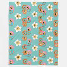 Rosa Illustration Retro Blume Fleece Decke