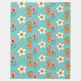 Rosa Illustration Retro Blume Fleece Decke