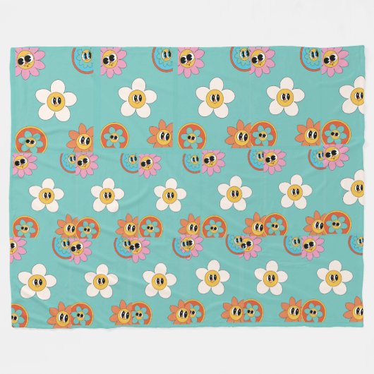 Rosa Illustration Retro Blume Fleece Decke (Vorderseite (Horizontal))