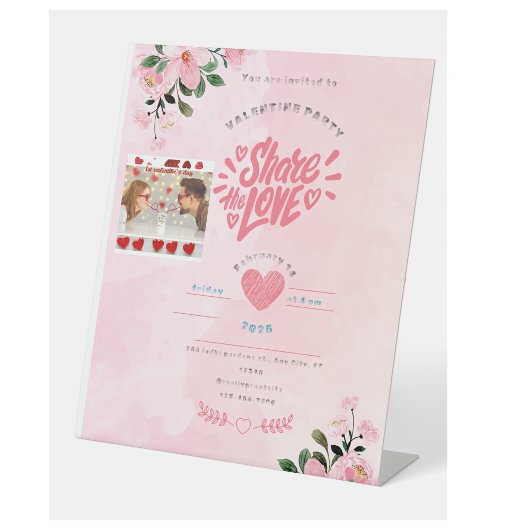 rosa Illustrationsvalentin-Tageskarte Sockelschild